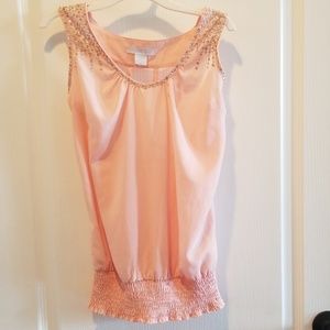 Peach sequined top, cross back, M